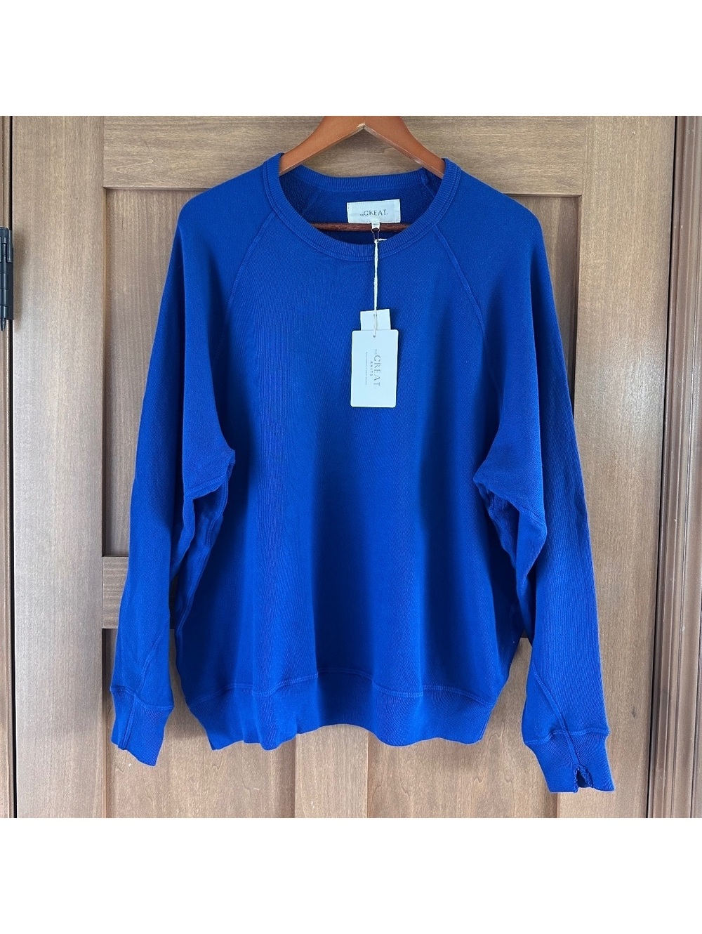 NWT THE GREAT. The College Crewneck Sweatshirt Royal Blue Women’s size 2 Medium